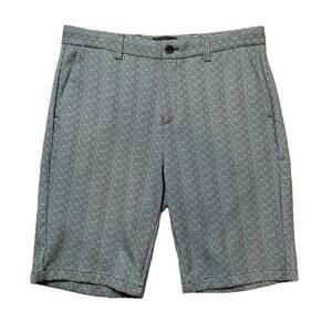 Bugatchi Shorts Mens L Large Teal Black Cotton Blend Chevron Herringbone Stretch